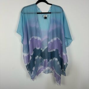 David & Young Blue & Purple Silky Sheer Mesh Open Front Cardigan Kimono Fairy